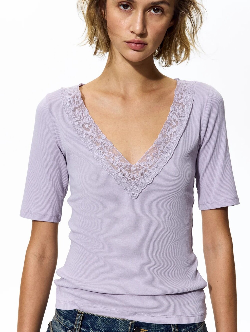 H&M Lace Trimmed Top M